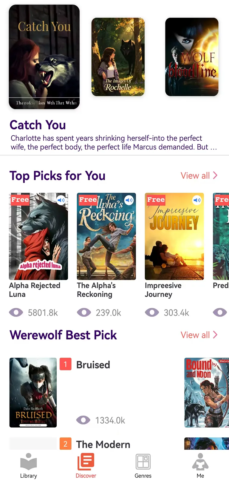 GoodStories app interface showing werewolf romance